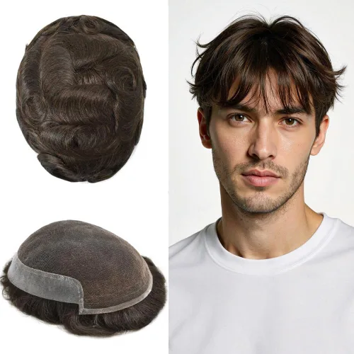 Toupee Hair Piece French Lace Real Human Hair Mens Hair Units System Front Bleched Knot Toupee para hombres, postizos de línea capilar natural,