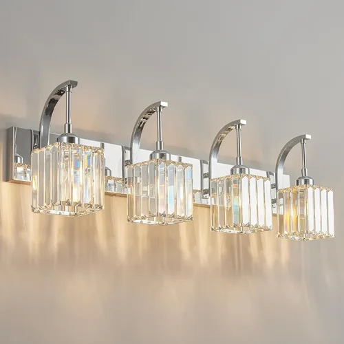 Miniatura 29 de Luces de tocador de cristal de 3 luces negras para tocador de baño, modernas lámparas de baño de cristal sobre espejo de 23.62 pulgadas de largo