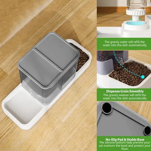 Miniatura 3 de Yummy Sam Comedero automático para mascotas pequeñas y dispensador de agua, 2 en 1 por gravedad para gatos, juego de comedero y bebedero automático