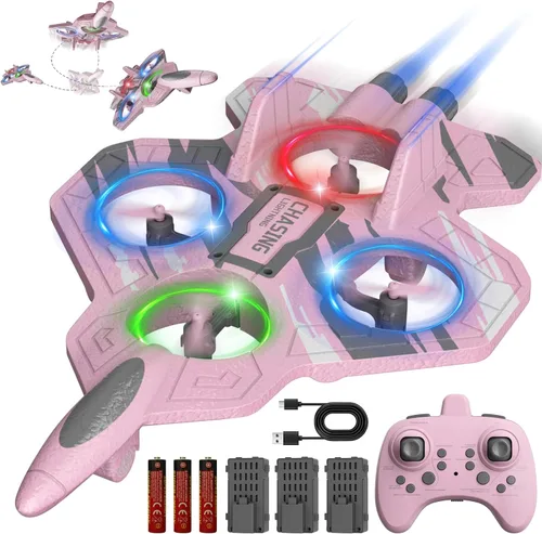 Miniatura 8 de Avión RC de espuma con luz LED fría, modo giratorio de 360° y sin cabeza, avión de control remoto para niños y adultos de 6 años, juguete volador RC