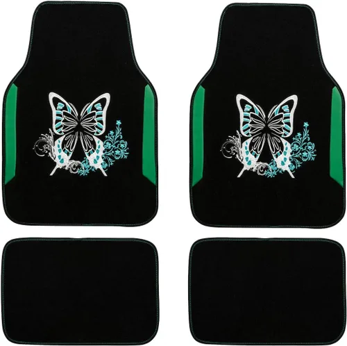 Miniatura 9 de CAR PASS Juego completo de fundas de asiento de coche de tela universal con mariposas, alfombrillas de coche impermeables bordadas con flores, funda