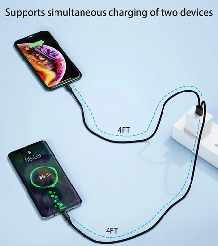 Miniatura 3 de Paquete de 2 cables USB C de 4 pies, carga múltiple tipo C 2 en 1, cargador USB C de doble divisor 3A, cable de nailon, puerto USB A a doble USB C