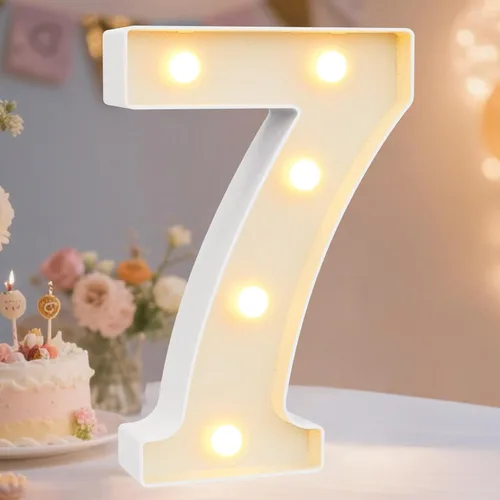 Miniatura 72 de Pooqla Letras y Números Decorativos con Luces LED, Letras y Números de Neón de Plástico Blanco para Decoración de Fiestas, Bodas, Funciona