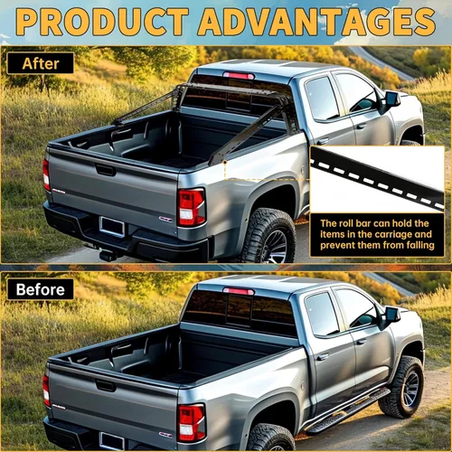 Miniatura 3 de KUAFU Baúl de Transporte con Barra de Enrollado Ajustable Compatible con Camiones de Tamaño Completo 04-24 F150 F-150 07-18 Silverado Sierra 1500