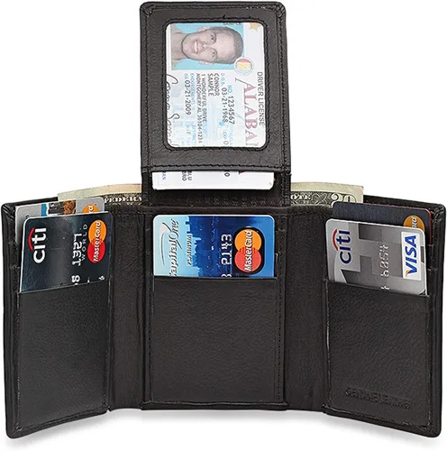 Miniatura 3 de Executive Gift Shoppe Cartera triple personalizada con bloqueo RFID con soporte para identificación - Cartera negra para hombre con iniciales