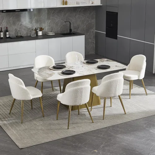 Miniatura 10 de Boucle - Juego de 2 sillas de comedor sin brazos, modernas sillas de cocina tapizadas con patas de metal dorado para cocina, comedor, color negro