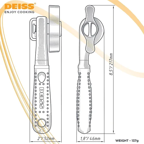 Miniatura 9 de Deiss Abrelatas profesional resistente, borde liso manual, abrelatas de mano con mango suave al tacto, abrelatas de seguridad a prueba de óxido