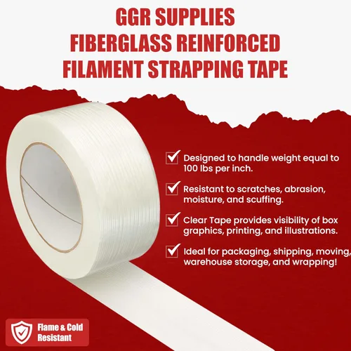 Miniatura 2 de GGR Supplies FIL-795 Cinta de fleje de filamento reforzada con fibra de vidrio mono/uni-direccional súper resistente de grado comercial de servicio