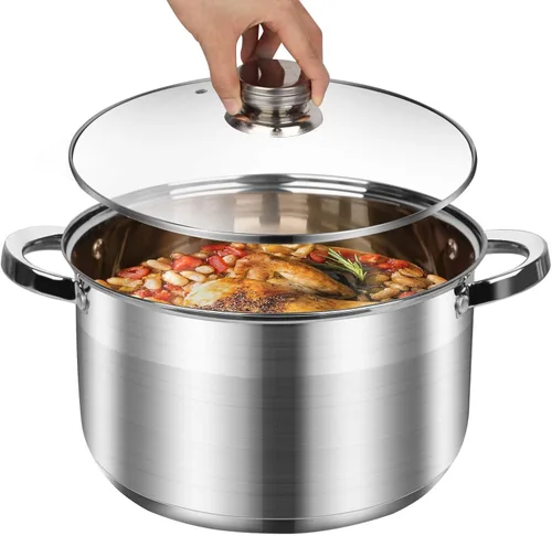 Olla de sopa de 10 cuartos de galón con tapa de vidrio, olla de acero inoxidable de grado alimenticio de alta calidad, olla grande para cocinar