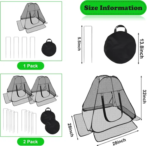 Miniatura 2 de RGQSUN Cubiertas de red de jardín emergentes, 28 x 28 x 32 pulgadas, cubiertas para plantas con entrada con cremallera y estacas, tienda de campaña