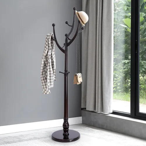 Miniatura 15 de Perchero independiente de madera en forma de árbol con 8 ganchos, diseño creativo con apariencia de rama de árbol, soporte colgador de ropa con base