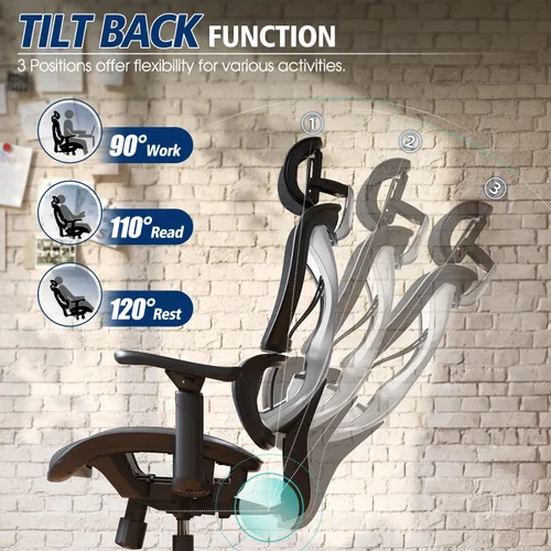 Miniatura 7 de GABRYLLY Silla de oficina ergonómica, silla de malla grande y alta con soporte lumbar, reposabrazos 3D, rotación de 215°, reposacabezas ajustable