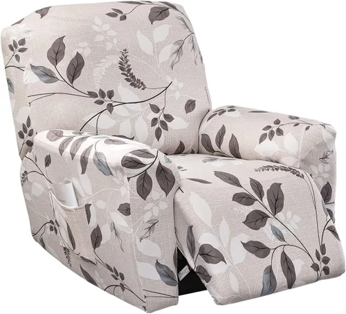 Miniatura 52 de CRFATOP Funda para sillón reclinable con estampado floral con bolsillos, funda única para sillón reclinable, 4 piezas, funda para sillón reclinable