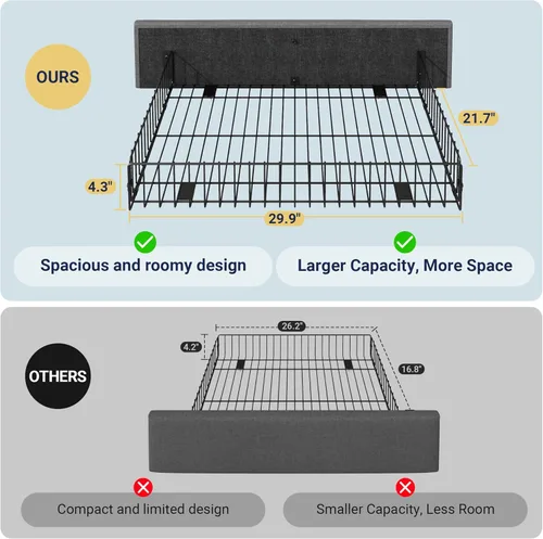 Miniatura 7 de Allewie - Base de cama tapizada de tamaño Full con plataforma, con 4 cajones de almacenamiento y cabecero, diseño cosido en cuadrados con botones