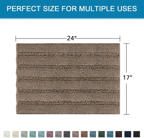 Miniatura 518 de H.VERSAILTEX Tapetes de baño antideslizantes para baño, alfombras de baño extragruesas de felpilla a rayas, tapetes de baño de 47" x 17", alfombras