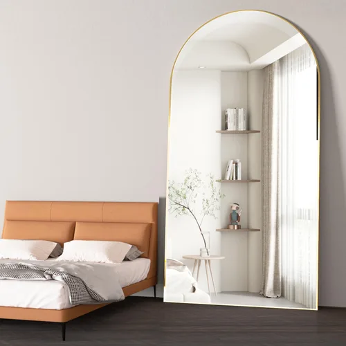 Miniatura 19 de Espejo de longitud completa de 56 x 16 pulgadas, espejo arqueado con soporte de pared, espejo de cuerpo completo plateado, para colocar de pie, Plata