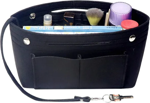 Miniatura 2 de MISIXILE Organizador de fieltro para bolso de mano, organizador de bolsa de mano, se adapta a Speedy Neverfull con asas y llavero, Negro