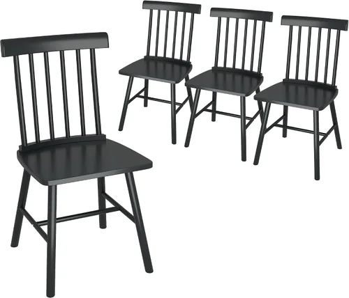 Miniatura 12 de HOMCOM Juego de 4 sillas de comedor Windsor, sillas de cocina de madera estilo granja con estructura de madera de goma y respaldo de aspas para Negro
