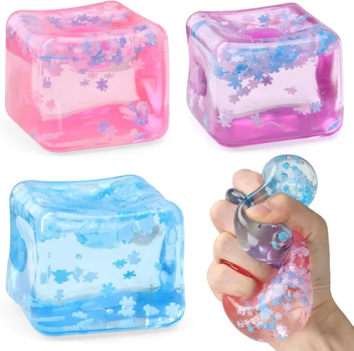 Miniatura 9 de Chridark Cubo de Hielo Juguete Fidget para Todas las Edades: Pack de 2 Juguetes Sensoriales Squishy Fidget, Bolas de Estrés Cuadradas, Premios