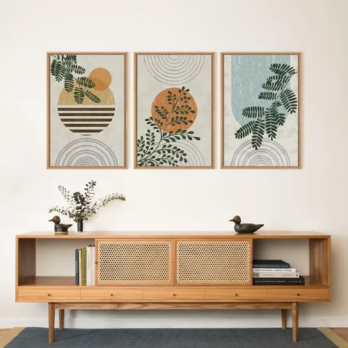 Miniatura 2 de FWIEXA Juego de Arte de Lienzo Bohemio Enmarcado para Pared, Cuadros Botánicos Verde Salvia Decoración de Pared, Impresiones de Arte de Plantas