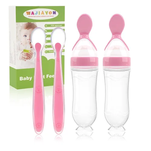 Miniatura 11 de Alimentador de Comida para Bebé Paquete de 4 Cucharas Dispensadoras de Comida de Silicona para Bebés - 3 oz Cucharas de Alimentación por Compresión