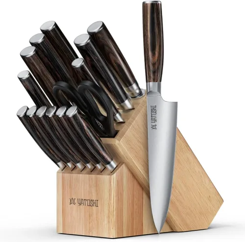 Miniatura 12 de Yatoshi Knives Juego de Bloques de Cuchillos de Cocina Magnéticos - Cuchillos Japoneses de Acero VG-10 de Alto Grado de 67 Capas, Afilados, Mango