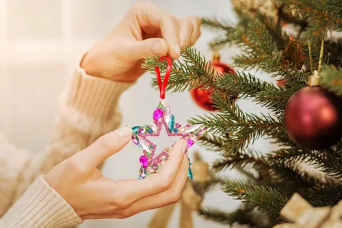 Miniatura 2 de WaaHome Adornos de Navidad de Estrellas Iridescentes Adornos de Estrella de Navidad de Metal Adornos de Estrella Colgante para Árbol de Navidad