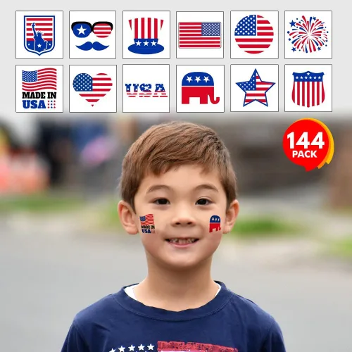 Miniatura 3 de ArtCreativity American USA - Tatuajes individuales patrióticos para niños (paquete de 144) tatuajes temporales precortados no tóxicos de 1.5