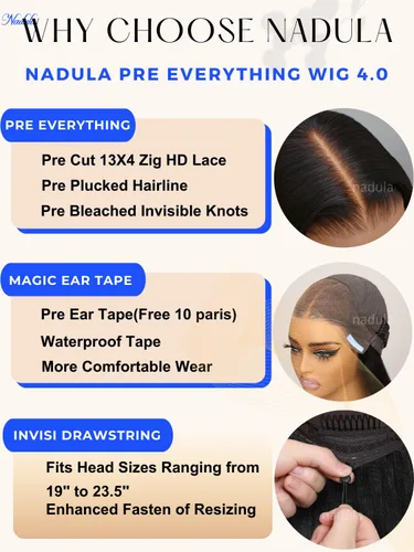 Miniatura 5 de Nadula Peluca Bob Recta Yaki Degradado Marrón Castaño con Cordón de Cabello Humano - Sin Pegamento Precortada 13X4 HD Pre Todo Peluca Frontal