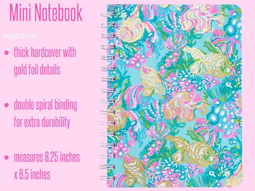 Miniatura 3 de Lilly Pulitzer Cuaderno de espiral de tapa dura mini azul/dorado, 8.25 x 6.5 pulgadas, pequeño diario con 160 páginas a rayas universitarias, Aqua