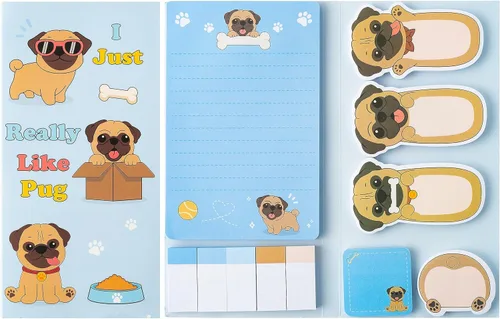 Xqumoi I Just Really Like Pug - Juego de notas adhesivas, 550 hojas, lindo carlino de dibujos animados, almohadillas autoadhesivas de notas de