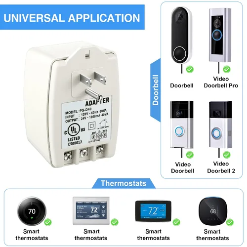 Miniatura 2 de Hotop Transformador de 24 voltios, transformador de CA de 40 VA, enchufe con fusible PTC, compatible con timbre Ring y termostato compatible