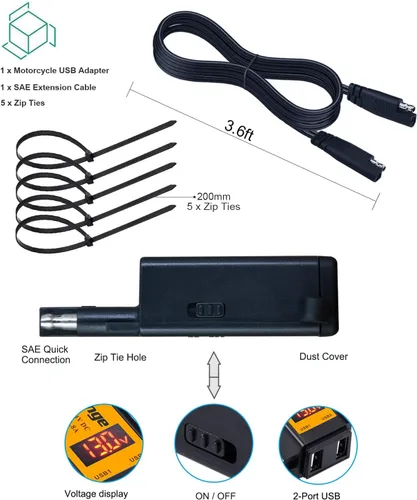 Miniatura 6 de Cargador USB para motocicleta, adaptador Mroinge 4.8A SAE a USB con voltímetro y amperímetro, enchufe de desconexión rápida con cargador USB doble