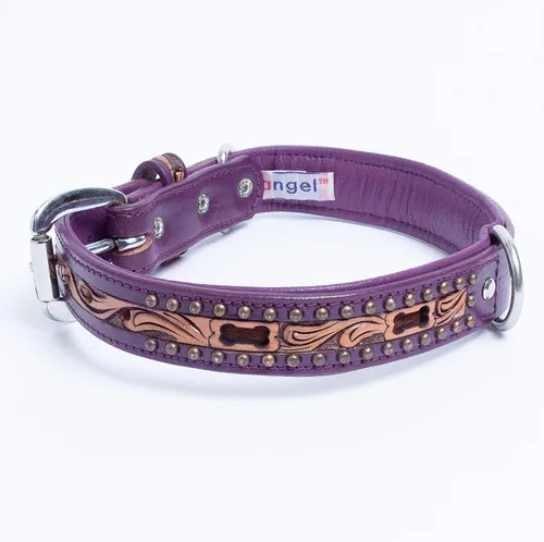 Miniatura 2 de Angel Pet Supplies - Collar de cuero genuino para perro San Antonio, perfecto para perros medianos, grandes y XL, hebilla de acero inoxidable, cuero