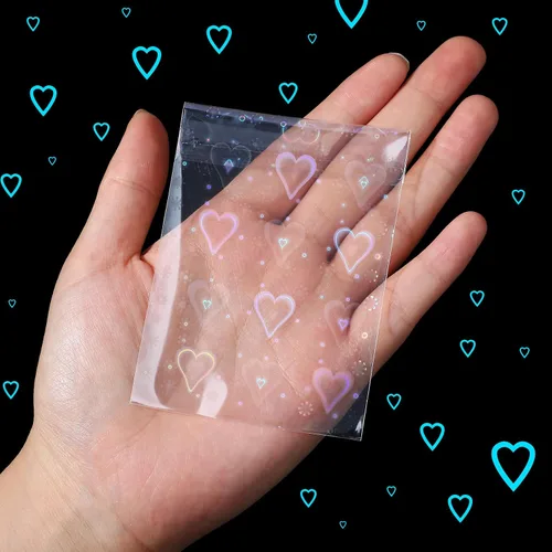Miniatura 4 de Tinlade 200 fundas holográficas para tarjetas fotográficas Kpop con destello láser, diseño de corazón de estrella, piedras preciosas de cristal