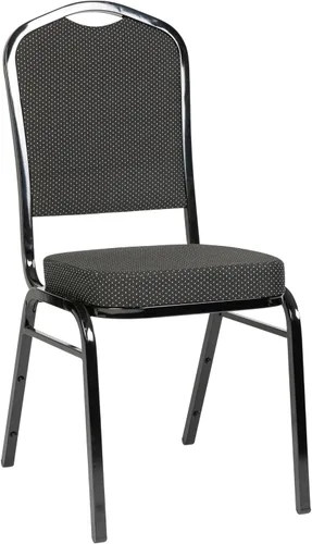 Miniatura 37 de Flash Furniture HERCULES Series - Silla apilable para banquetes con respaldo de corona en tela negra con estampado, marco de vena plateada Tela