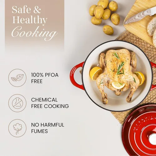 Miniatura 4 de Nuovva Olla Holandesa de Hierro Fundido Esmaltado con Tapa – Cazuela Antiadherente de 6.4 Cuartos – Resistente y Apta para Horno hasta 500°F