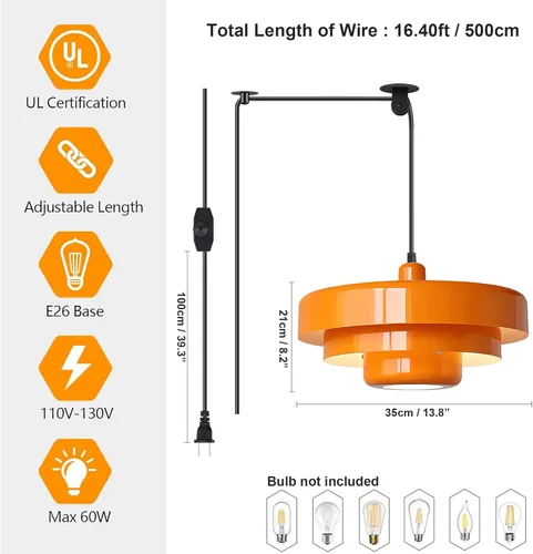 Miniatura 3 de FCTWAKS Mid Century Pendant Light Fixtures, 1 - Light Ceiling Pendant Lamp with 3-Layer Metal Shade, Height Adjustable, Vintage Hanging Lamp for
