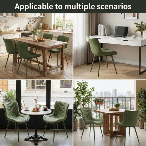 Miniatura 7 de Kidol & Shellder Juego de 2 sillas de comedor, modernas de mediados de siglo con patas de metal, silla lateral tapizada de piel sintética para Verde