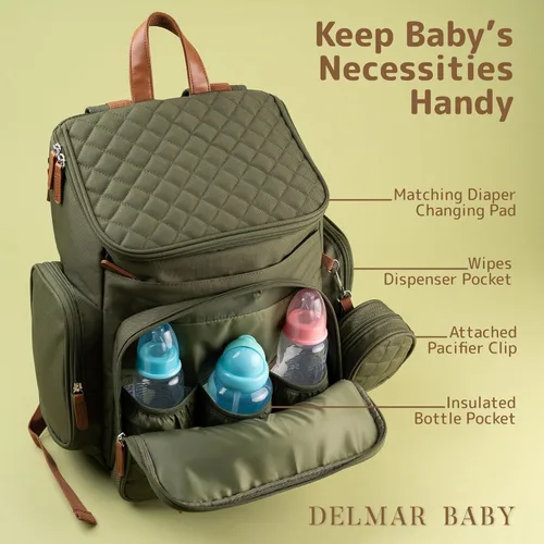 Miniatura 4 de Mochila grande para pañales para mamá y papá, bolsa de viaje unisex para bebé, 15 bolsillos, cambiador, correas para cochecito, elegante y lavable