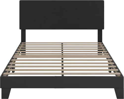 Miniatura 8 de WEEWAY Base de cama de plataforma tapizada completa con cabecero ajustable y listones de madera fuertes, base de colchón resistente, no necesita