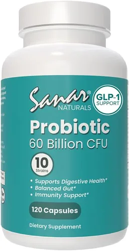 Sanar Naturals Probióticos 60 mil millones de UFC | 10 cepas con prebióticos para la salud digestiva intestinal e inmune | Soporte GLP-1 para