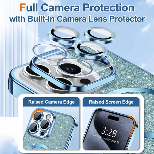 Miniatura 59 de Hython Funda para iPhone 14 Pro Max con purpurina, fundas magnéticas transparentes para teléfono con protector de lente de cámara