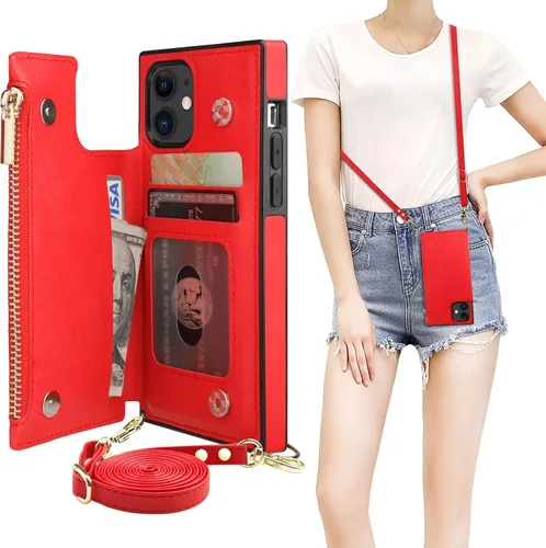 Miniatura 8 de Bocasal Funda tipo cartera cruzada para iPhone 11 Pro Max con tarjetero, protector de ranura para tarjetas con cremallera, a prueba de golpes