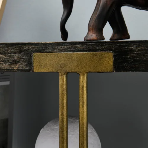 Miniatura 5 de Biaco Mesa consola moderna negra para entrada, mesa de pared industrial de media luna de 3 niveles, mesa de entrada de madera con acento de medio