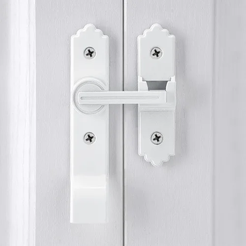 Miniatura 6 de INIRET Cerradura de puerta de granero blanca de 180 grados, pestillo de puerta abatible con asa, pestillos de puerta corredera pesados, cerradura