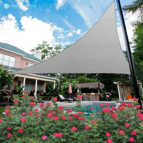 Miniatura 5 de Toldo Vela Triangular Gris de 11' x 11' x 16' pies, Pantalla de Tela de Refugio Toldo con 95% de Bloqueo UV para Patio Exterior y Jardín Trasero