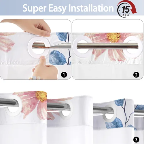 Miniatura 2 de Juego de cortina de ducha sin gancho y forro, cortinas de ducha florales azules de acuarela para baño, juegos de cortinas de baño de hotel moderno