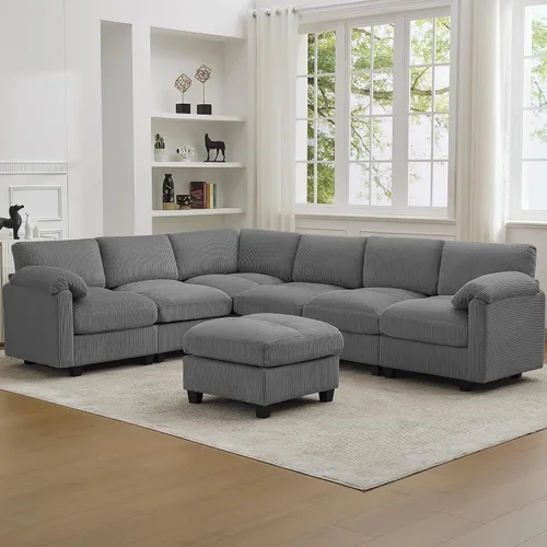 Miniatura 25 de Sofá biplaza modular de 61 pulgadas, asiento extra profundo para sala de estar, sofá de pana profundo con almohadas para reposabrazos, cosido