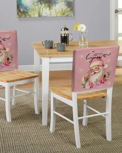 Miniatura 5 de Juego de 4 fundas para sillas de comedor con diseño de Papá Noel rosa para silla botánica, fundas extraíbles para sillas de cocina, fundas Papá Noel